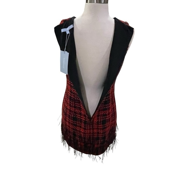 ANTONIO MELANI Irine Tweed Feather Sleeveless Sheath Dress Red Black Size 4 NEW - Picture 9 of 11
